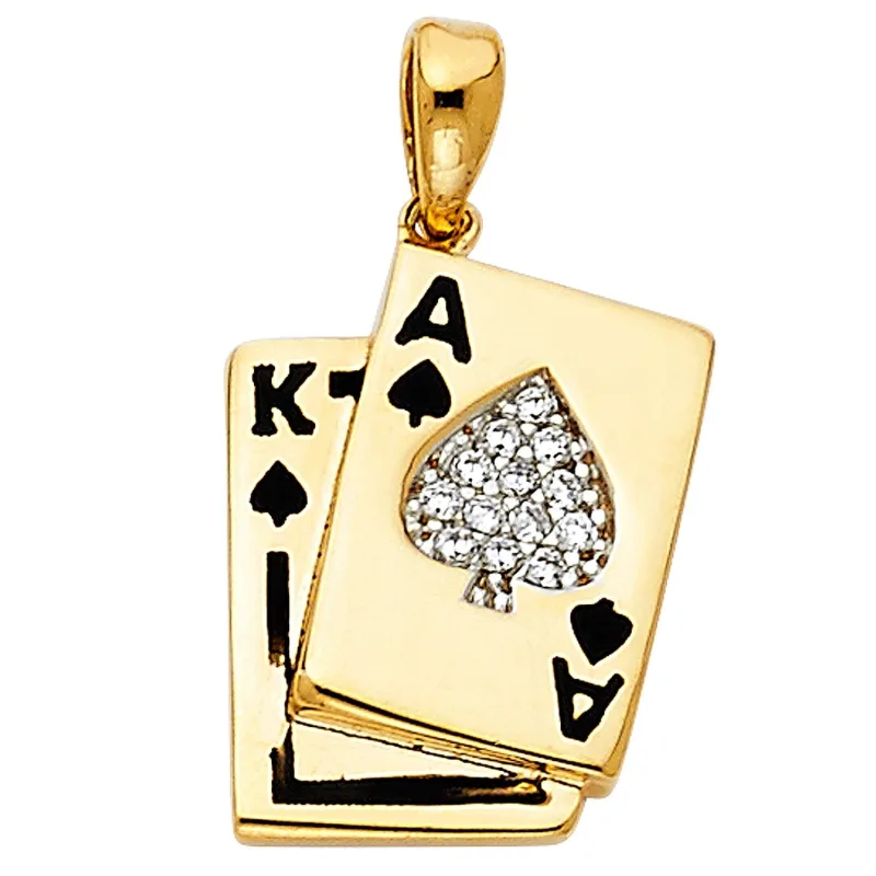 14KY CZ SPADE A & K CARD PENDANT