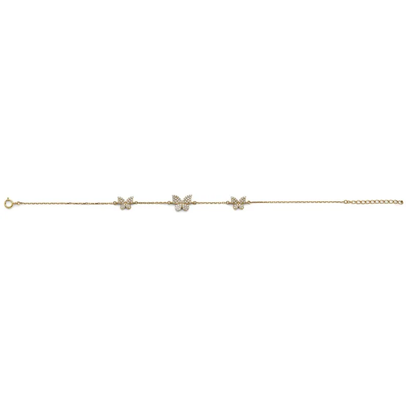 14KY 3 Butterfly CZ Bracelet