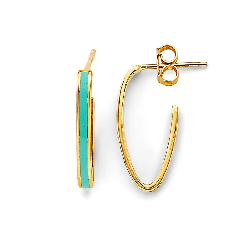 14KY Enamel Open Oval Hoop Earring
