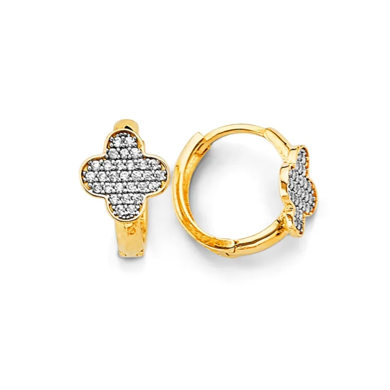 14K 2T Clover CZ Huggies