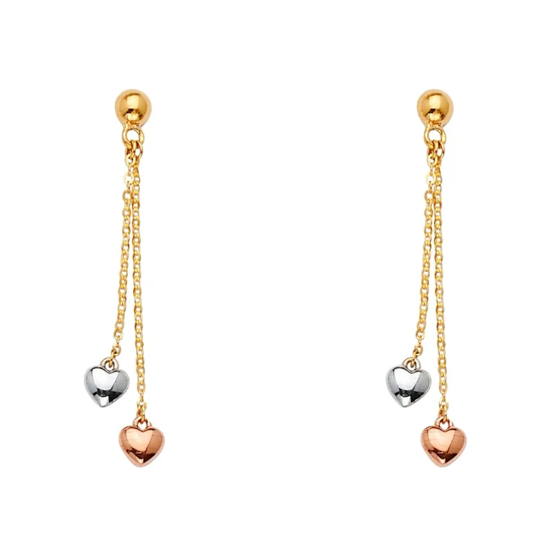 14K 3C 2Hearts Hanging Earring
