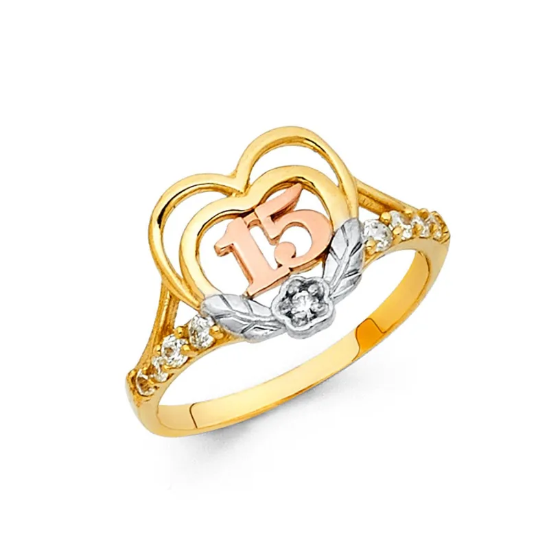 14K 3C 15 YRS CZ RINGS (RG659)