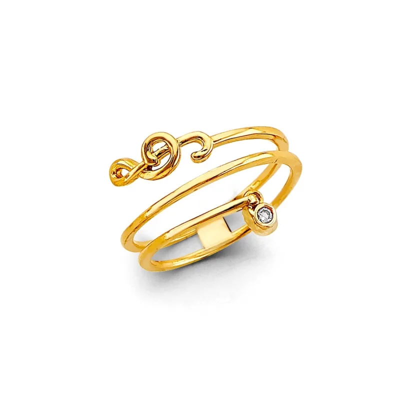 14KY CZ Musical Note Line Ring