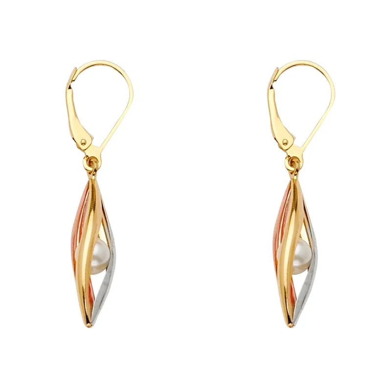 14K 3C Tear Drop type Earring w/Pearl