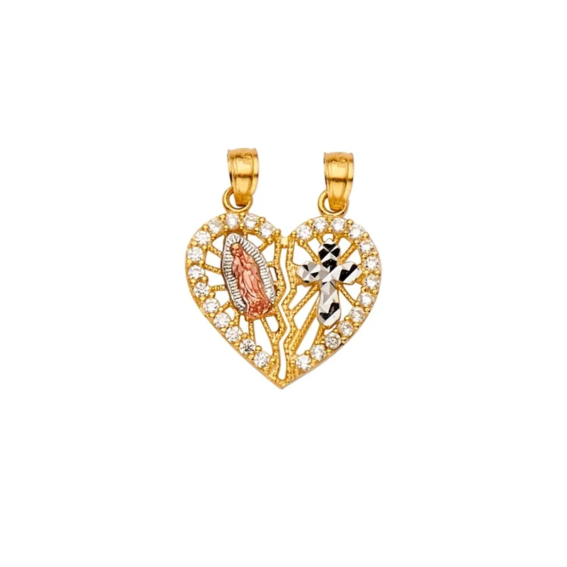 14K 3C CZ Guadalupe, Cross Pendant
