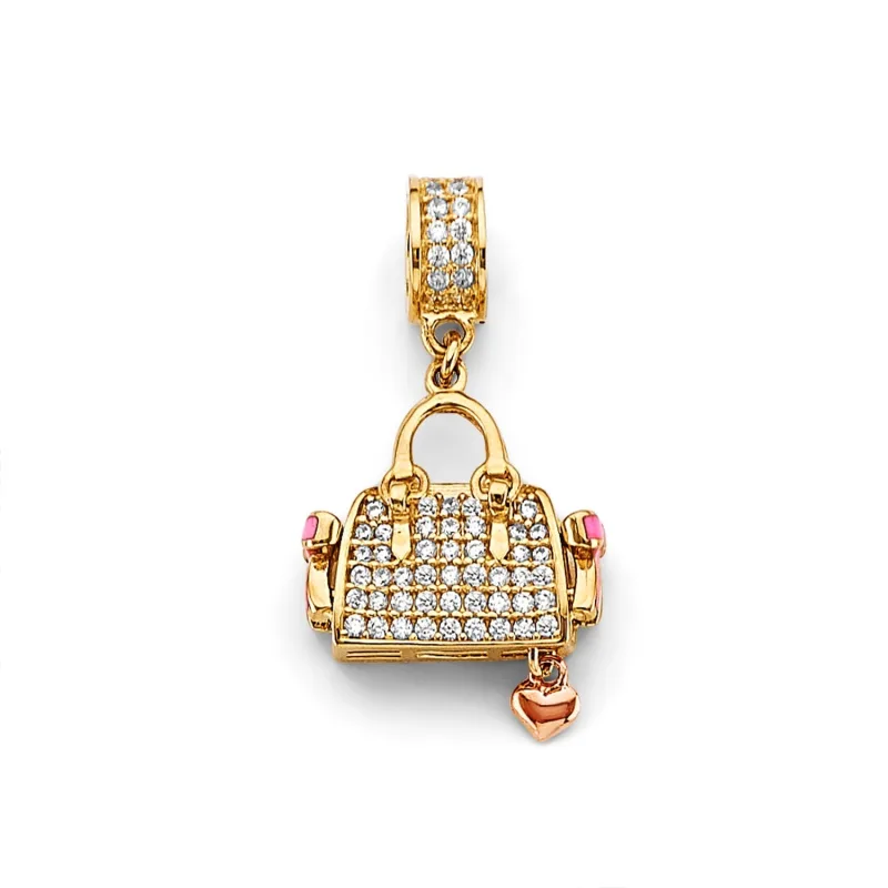 14K 2C CZ Purse Charm