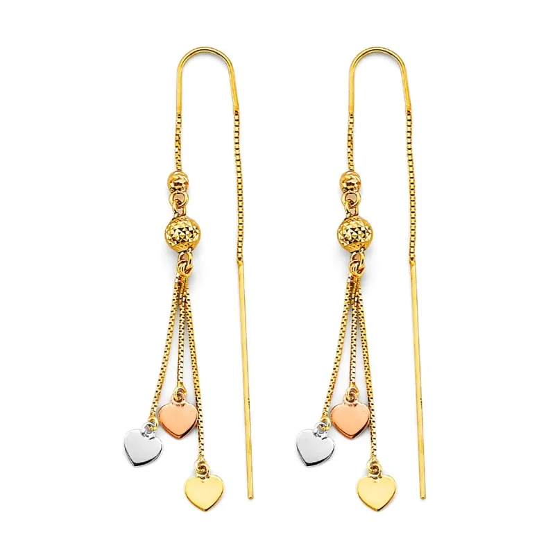14K 3C Heart Double Line Chain Earring