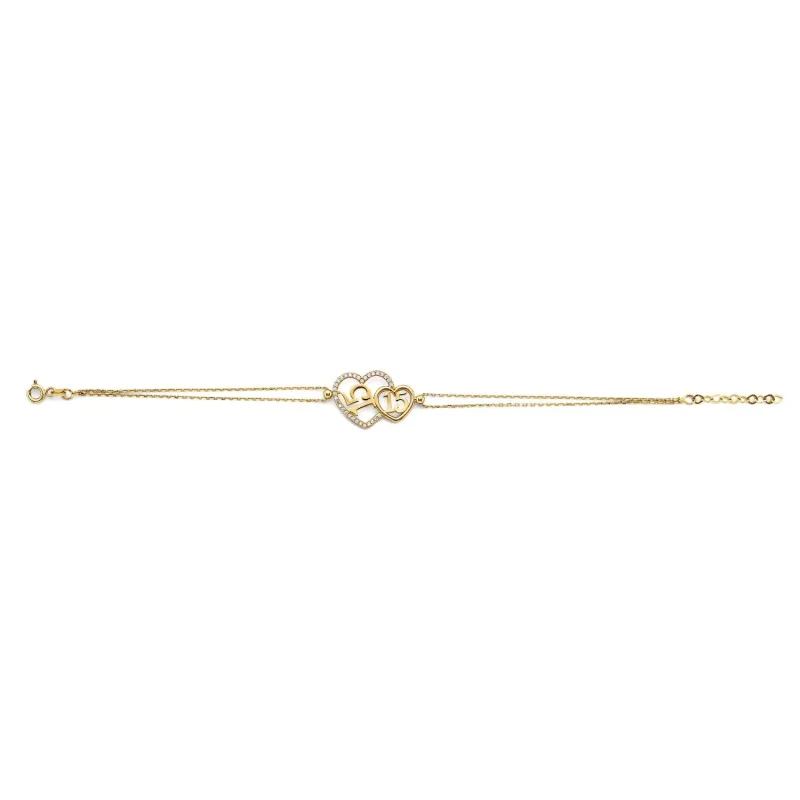14KY CZ 15 Years Heart Bracelet