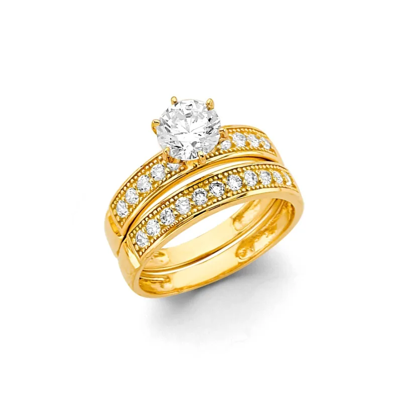 14KY CZ Engagement Ring / Trio Set