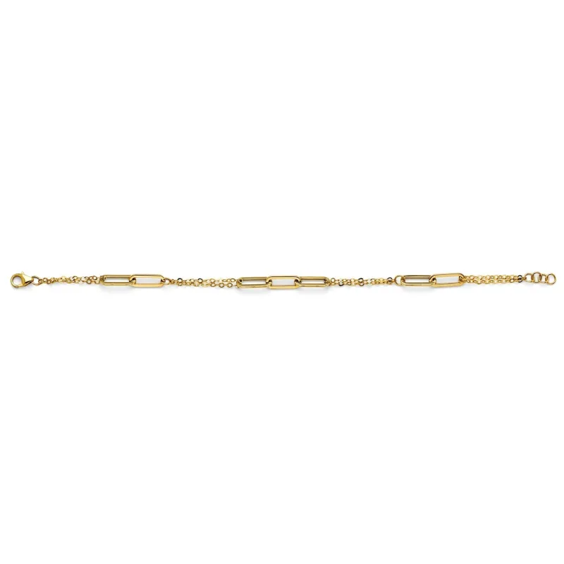 14KY Hollow PaperClip + Chain Bracelet