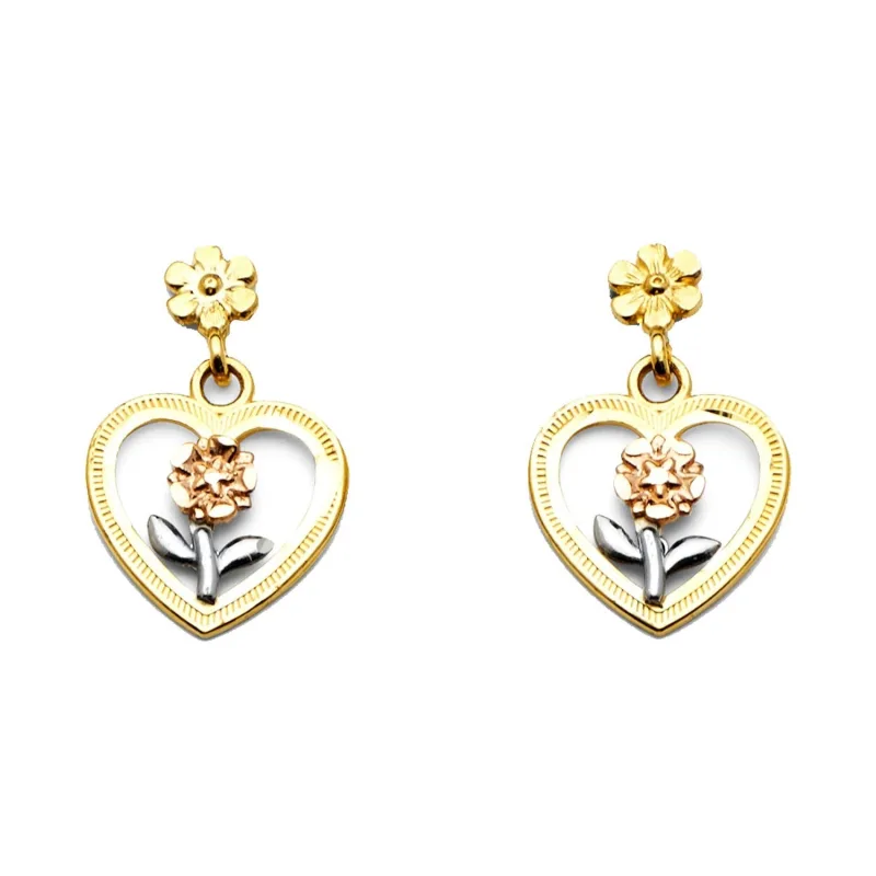 14K 2C DANGLE HEART POST EAR