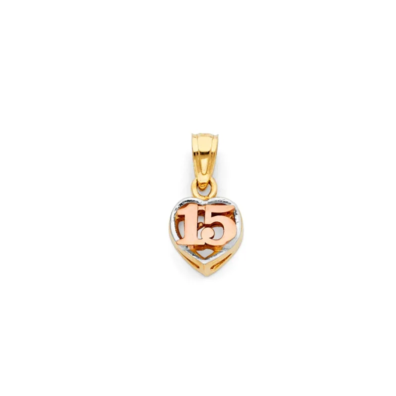 14K 3C 15 YEARS HEART PENDANT (PT370)