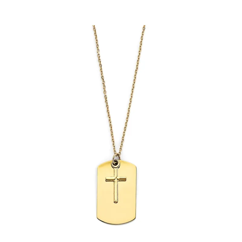 14KY Engravable Dog Tag w/Cross Neck