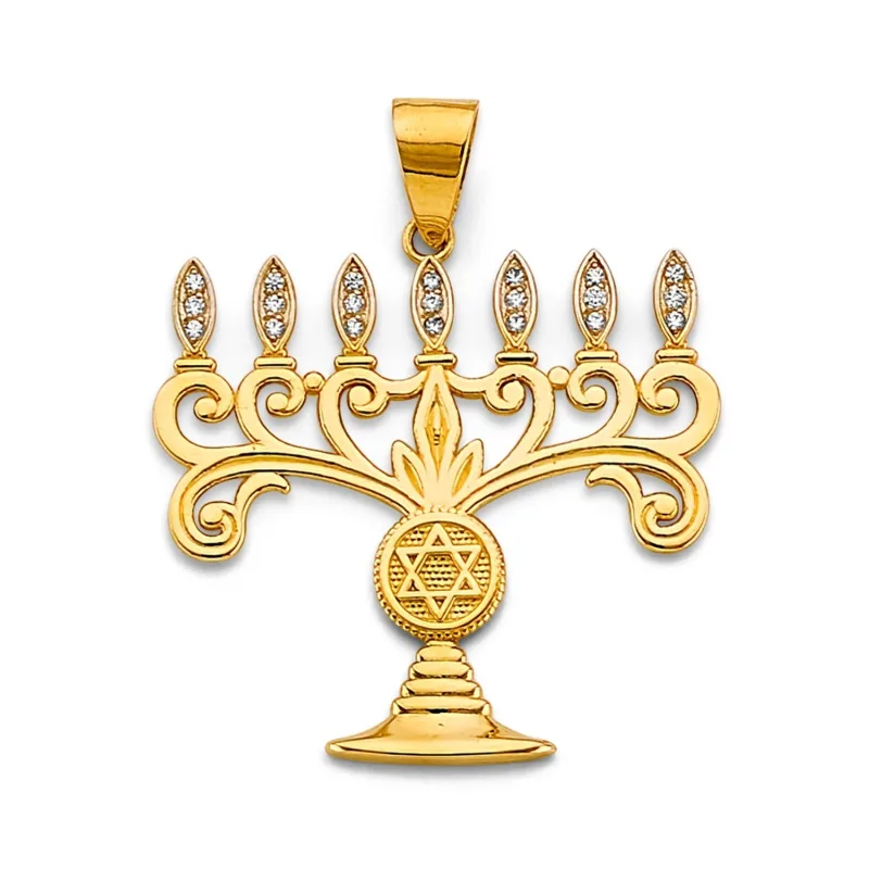 14K 2T CZ Menora Pendant