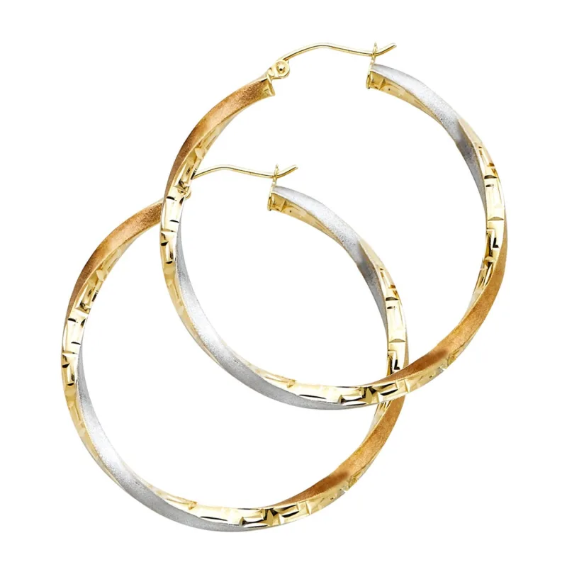 14K 3C SWIRL FANCY HOOP EAR (30MM)