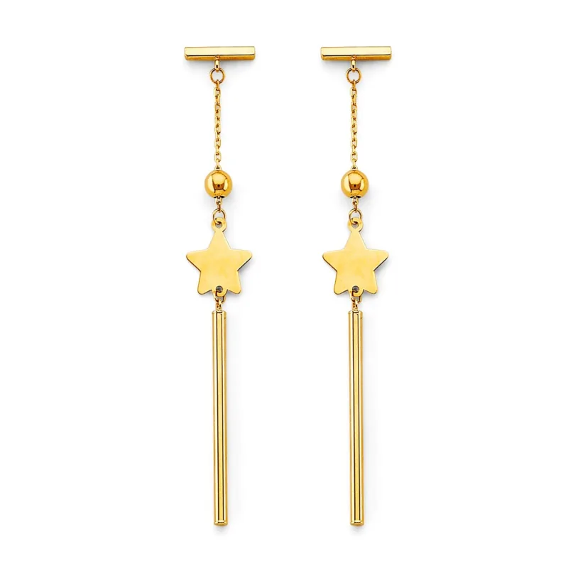 14KY Hanging Star w/ Chain Earring