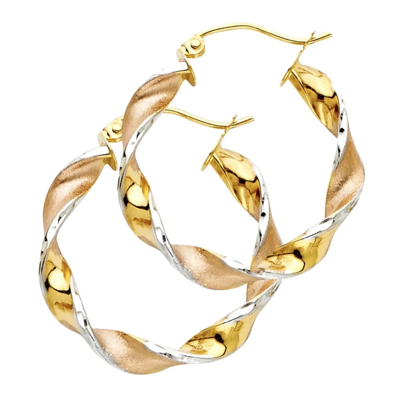 14K 3C SWIRL HOOP (25MM)