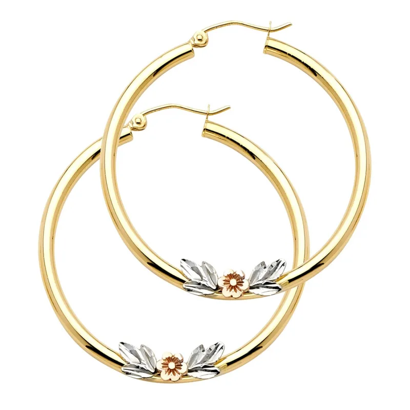 14K 3C FLOWER HOOP EAR