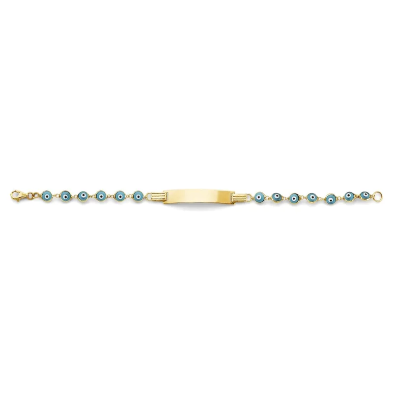 14KY Blue Evil Eye Baby ID Bracelet