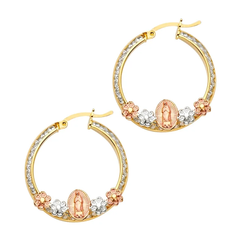 14K 3C Guadalupe CZ Channel Hoop Earring