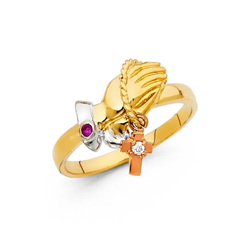 14K 3C CZ CRUCIFIX RING