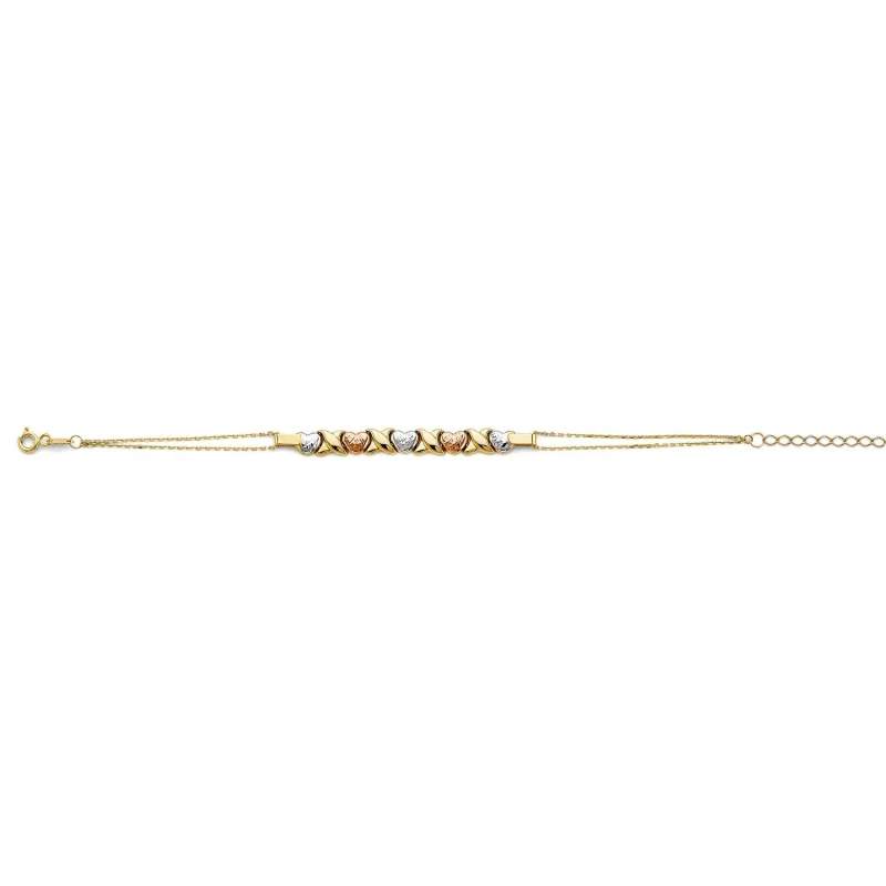 14K 3C Center Stampato Heart Bracelet