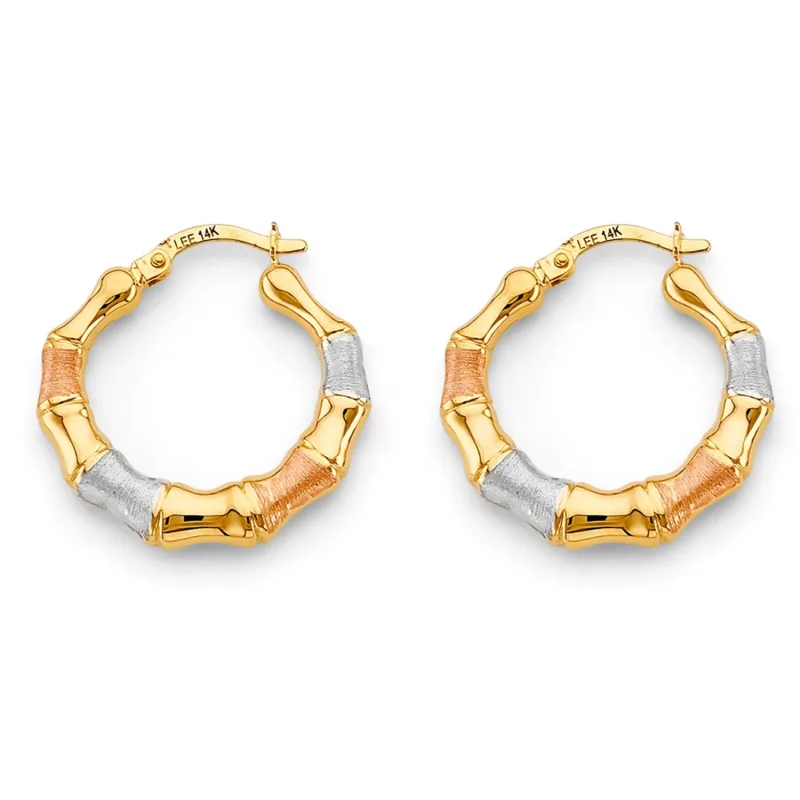14K 3C Bamboo Hollow Hoop Earring