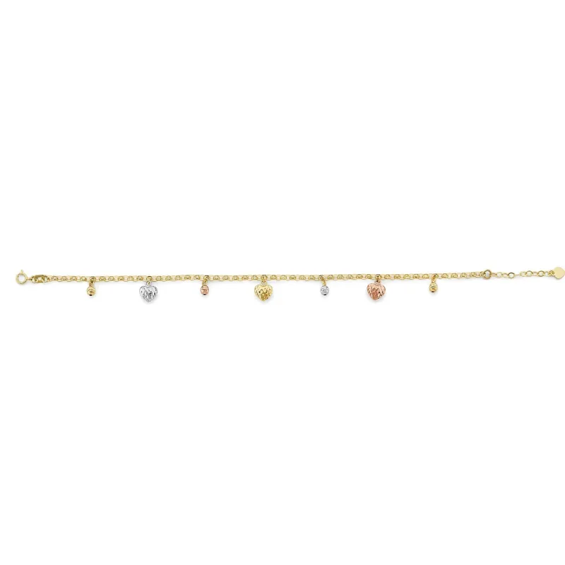 14K 3C Heart & Ball Charm Bracelet