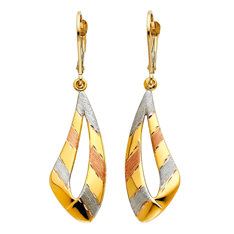 14K 3C FANCY HOL EAR W/LEVER BACK