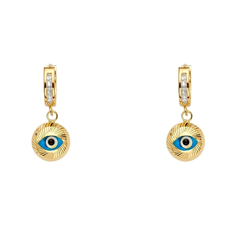 14KY Evil Eye Dangle Huggies Earring