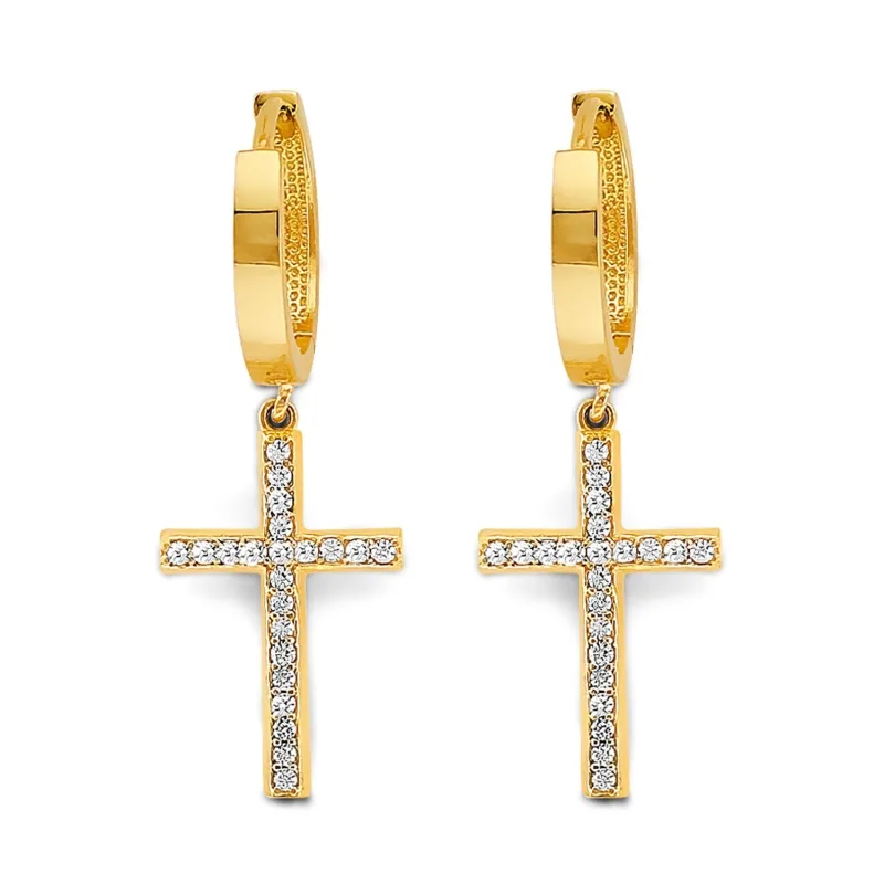 14K 2T CZ Cross Huggies Earring