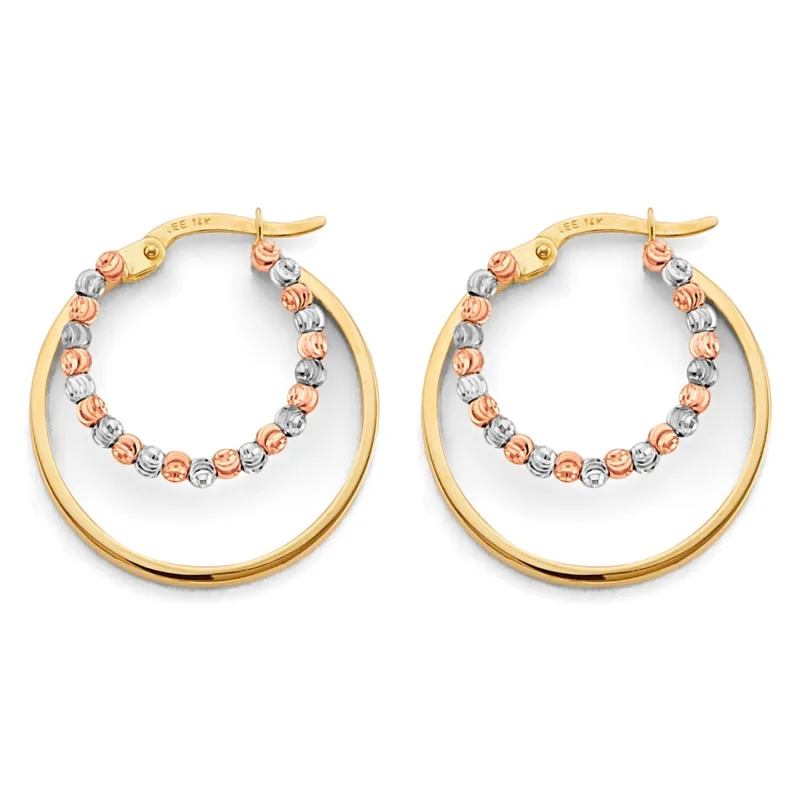 14K 3C Double Hoop Bead Earring