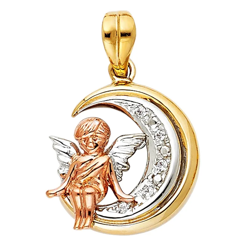 14K 3C CZ ANGEL PENDANT