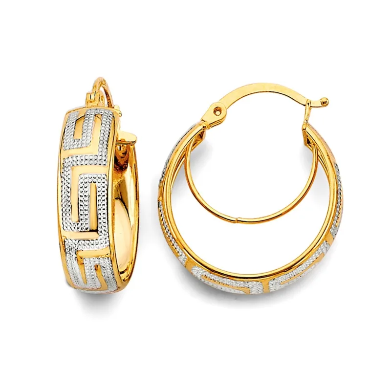 14K 2T Greek Design Hoop Earring