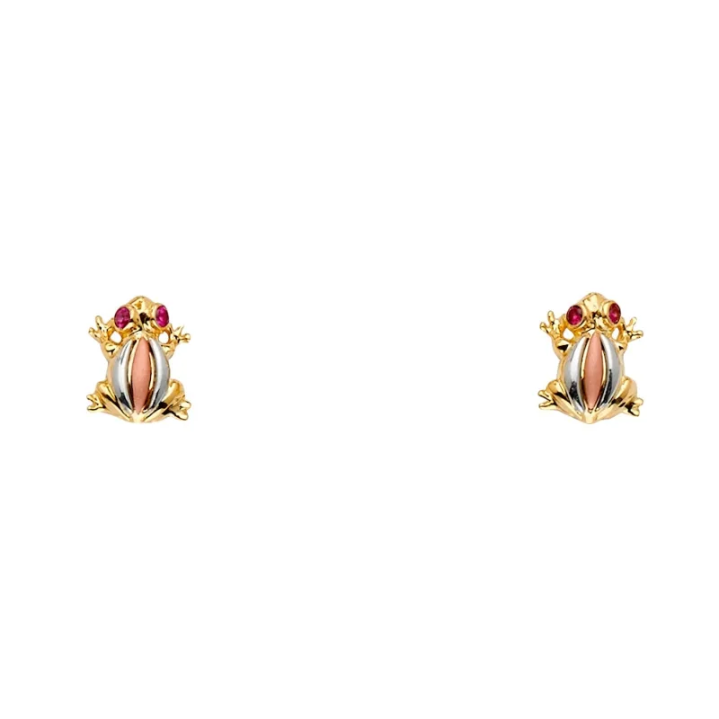 14K 3Color CZ Frog Earring / Set