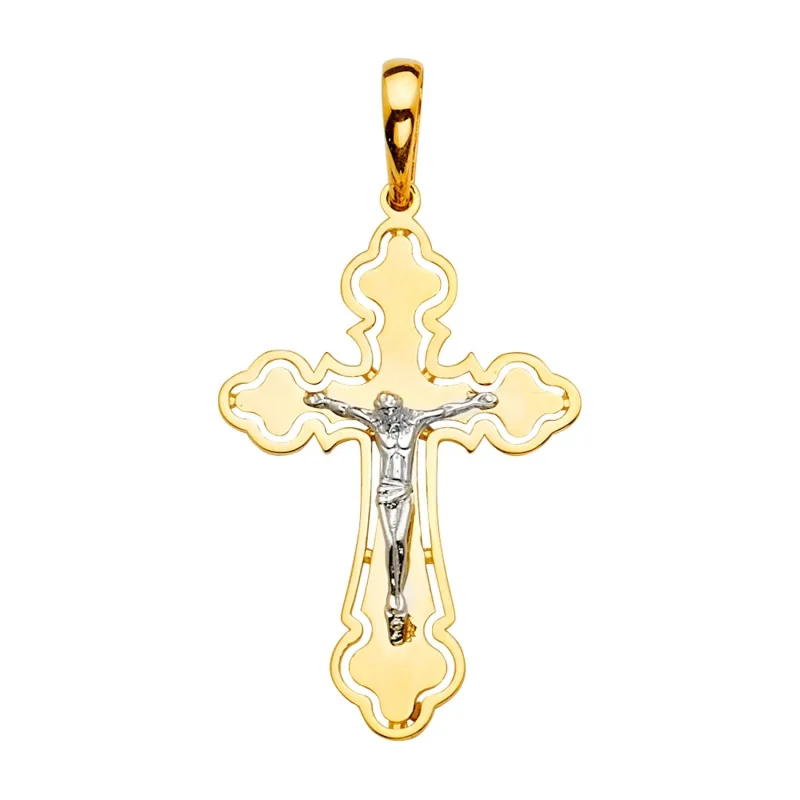 14K 2Tone Crucifix Cross Pendant