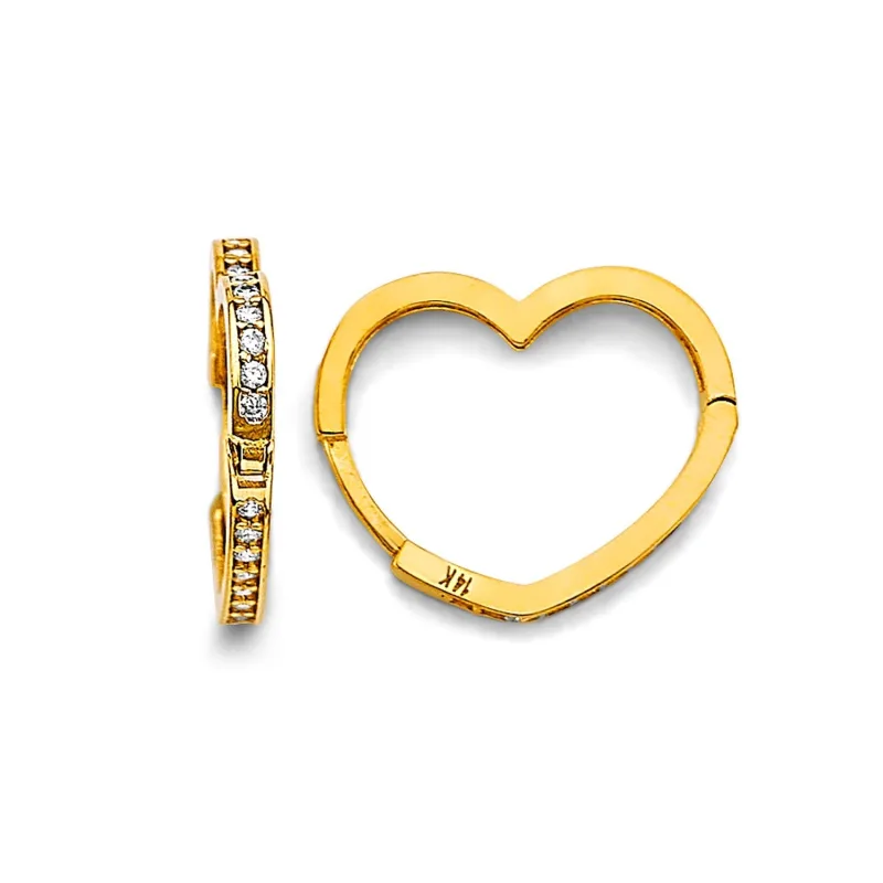 14KY CZ Heart Shape Huggies