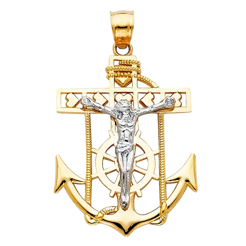 14K 2T MARINER CROSS PENDANT BIG