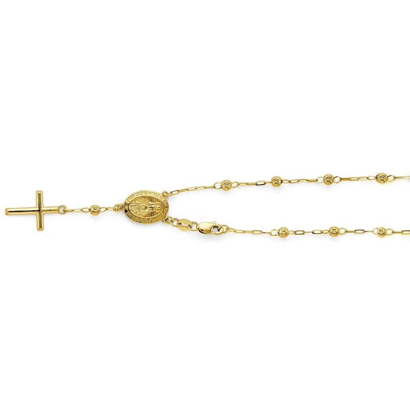 14KY 3mm M-Cut Ball Rosary Brace w/V-Mary