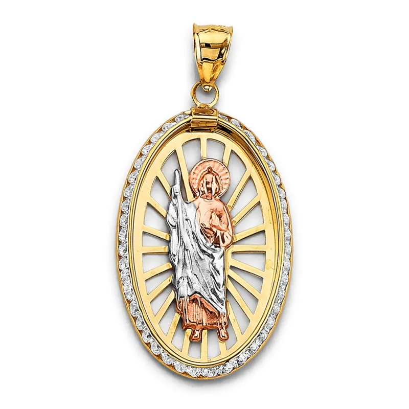 14K 3C CZ Oval St. Jude Thaddeus Pendant
