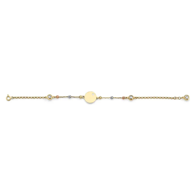 14K 2T Engravable Round Pendant w/Bead Br