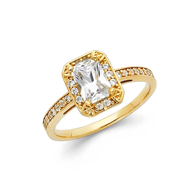 14KY EM CZ ENG RING W/RD SIDE