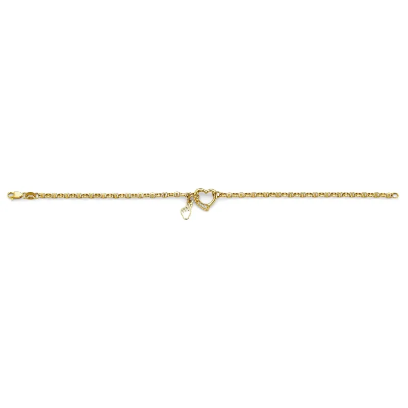 14KY CZ Heart w/ Finger Heart Charm Brace