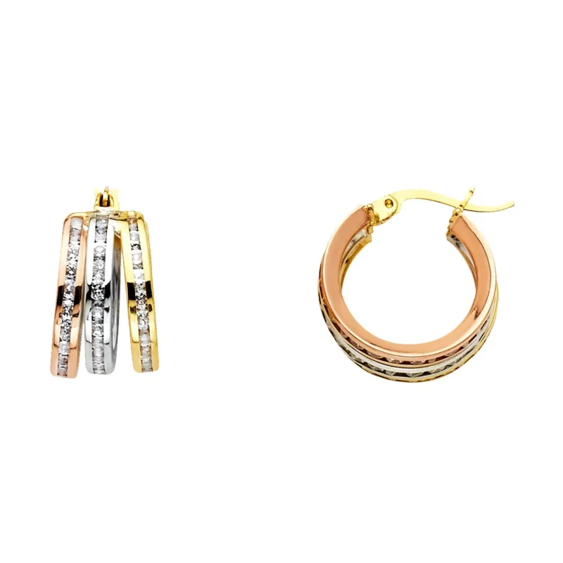14K 3C RD CZ CHANNEL 3L HOOPS