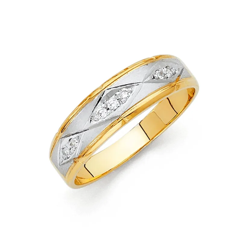 14K 2T CZ WEDDING BAND MEN (RG137)