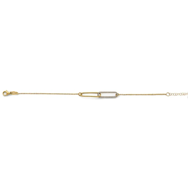 14K 2T CZ Paperclip Bracelet