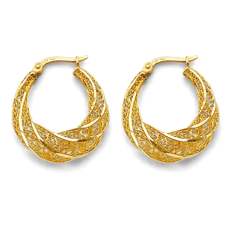14KY Fancy Hollow Hoop Earring