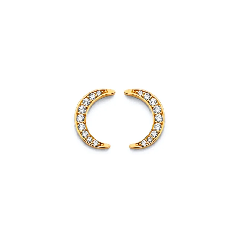 14KY CZ Moon Push Back Earring