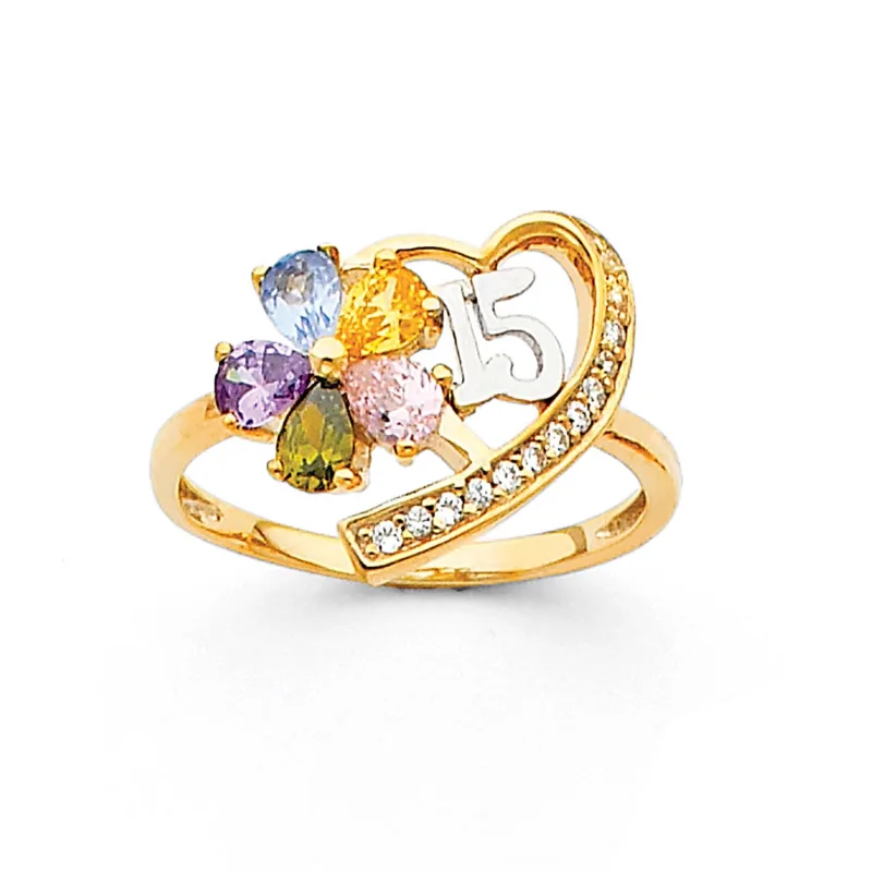 14K 2T 15 YR CZ RINGS (RG675)