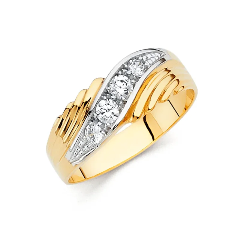 14K 2T CZ WEDDING BAND MEN (RG145)